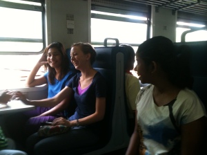 Trains offer another alternative mode of transportation in Sri Lanka. Although rather slow, they often offer scenic views and comfortable seats. The smiling faces of Keshriya, Rachel, and Christina attest to train enjoyability.